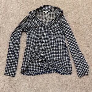 CAbi Blue and Cream Plaid Button-Up Shirt